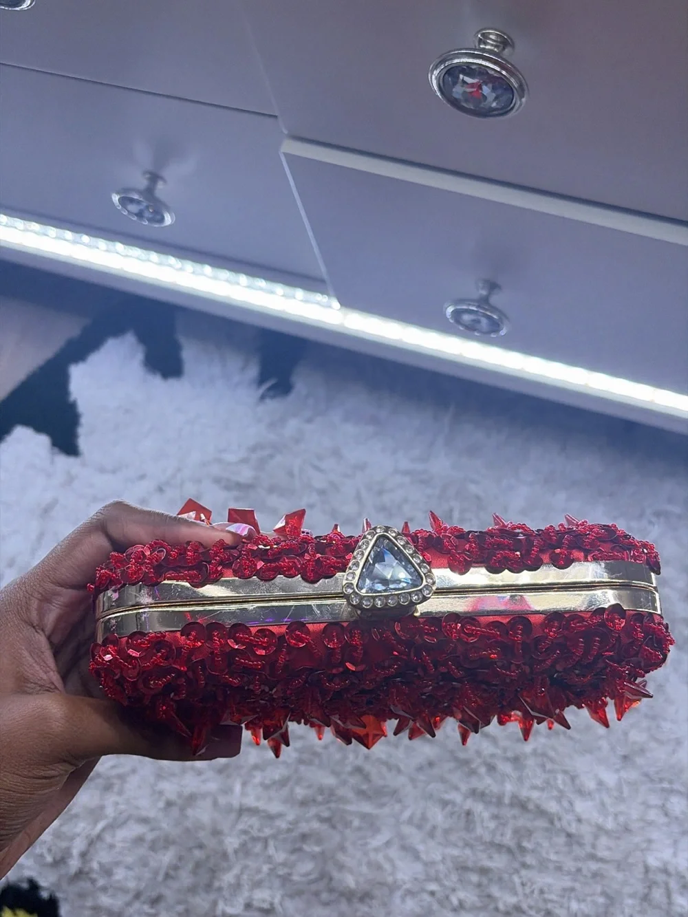 Red Crystal Embellished Women's Clutch